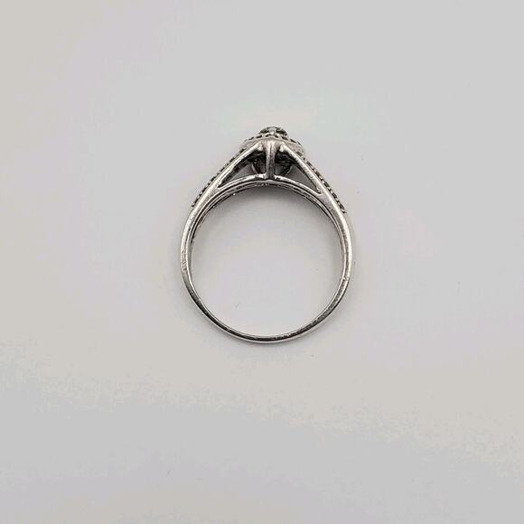 Platinum over Sterling Silver Diamond and Blue Sapphire Heart Ring Size 8 - Picture 7 of 11